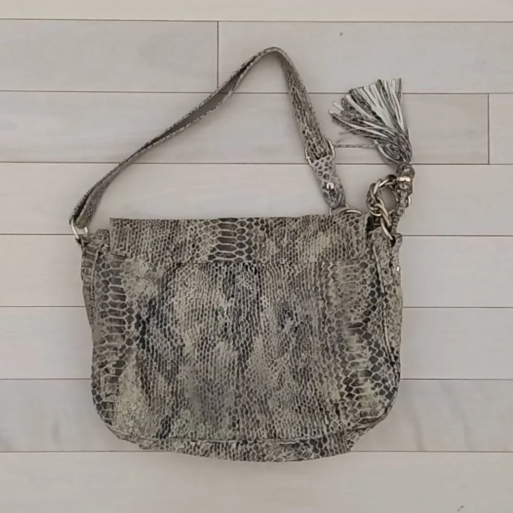 Elliott Lucca Women's Animal Snake Skin Shoulder Handbag Gold Chain